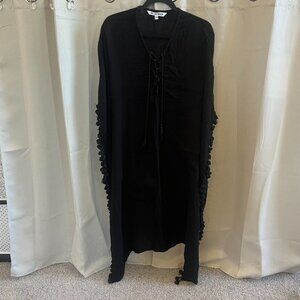 WAlter Baker Acapulco Kaftan Swim Cover‎ Up One Size Black Tassel Gauzy 16816